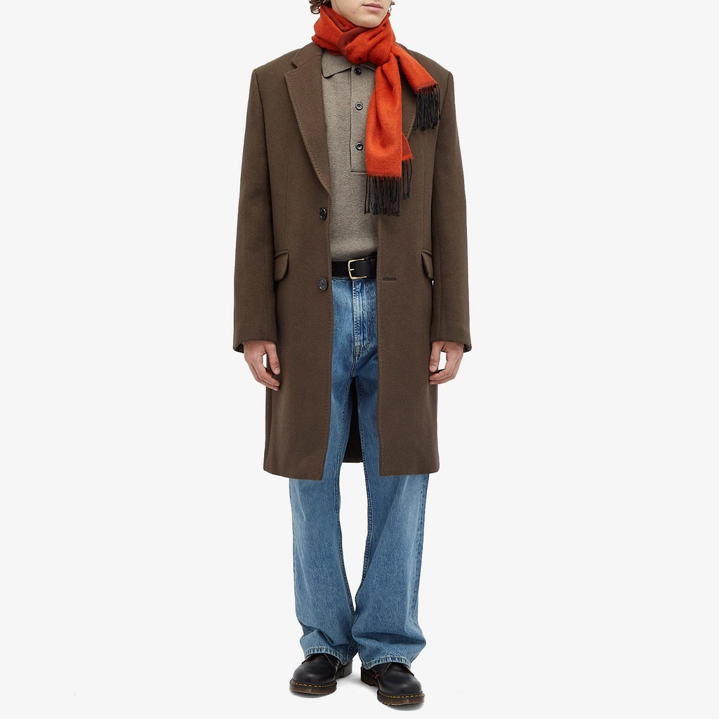AMI Paris Men's Two Button Herringbone Wool Overcoat Dark Coffee